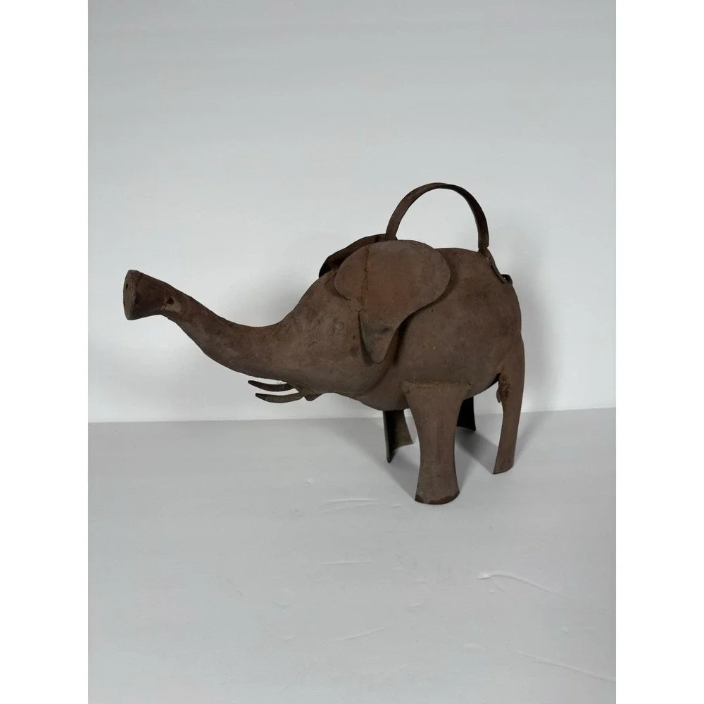 Rustic Metal Elephant Watering Can Garden Decor Primitive Folk Art Weathered